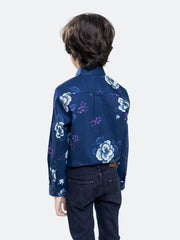 Navy Blue Bold Printed Sleeve Casual Shirt