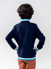 Navy Blue Casual Zipper With Contrasting Rib