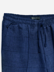 Navy Blue Checkered 100% Linen Pajama Trouser - Women