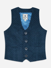 Navy Blue Corduroy Polka Dot Formal Vest with Bow - Junior