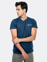 Navy Blue Crew Neck T-Shirt With Pocket