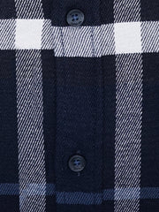 Navy Blue Flannel Gingham Checkered Shirt