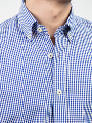 Navy Blue Gingham Button Down Shirt