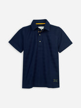 Navy Blue Horizontal Textured Casual Polo