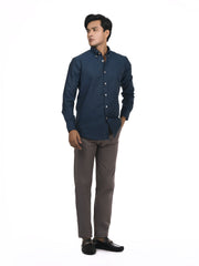 Navy Blue Linen Button Down Shirt