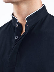 Navy Blue Mao Collar Pique Polo