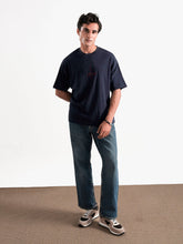 Navy Blue Oversized T-Shirt With Minimalist 'Relax' Embroidery
