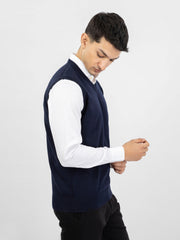 Navy Blue Sleeveless V-Neck Sweater