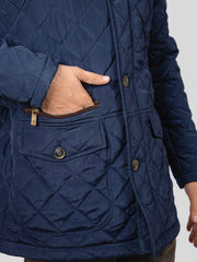 Navy Blue Sportsquilt Long Jacket With Collar