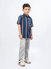 Navy Blue Striped Half Sleeve Casual Shirt