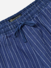 Navy Blue Striped Linen Blended Pajama Trouser