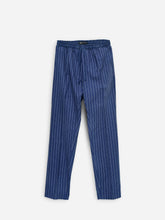 Navy Blue Striped Linen Blended Pajama Trouser - Women