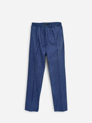 Navy Blue Striped Linen Blended Pajama Trouser