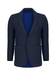 Navy Blue & Grey Dobby Wool & Cashmere Blazer - Sartoria