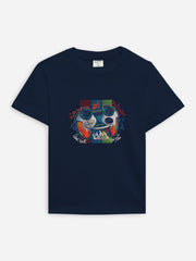 Navy Blue 'Joystick' Printed Casual T-Shirt