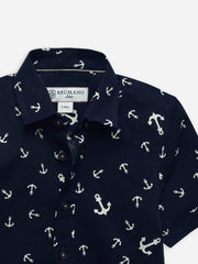Navy Blue 'Anchor' Printed Half Sleeve Casual Shirt