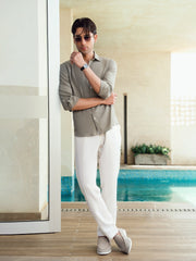 Off White Linen Blended Casual Pajama