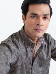Olive Green Floral Print Shirt With Detailing