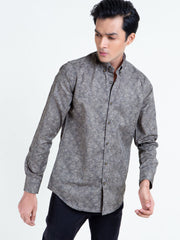 Olive Green Floral Print Shirt With Detailing
