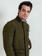 Olive Green Quilted Sporty Coat Jacket