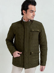 Olive Green Quilted Sporty Coat Jacket