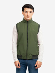 Olive Green Sleeveless Zipper Jacket - Essential