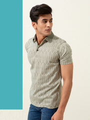 Olive Jacquard Zig-Zag Patterned Polo