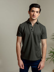 Olive Textured Polo With Classic Collar