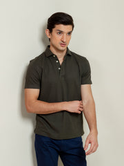 Olive Textured Polo With Classic Collar