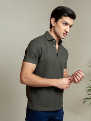 Olive Textured Polo With Classic Collar