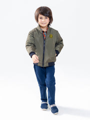 Olive Green Casual Bomber Jacket