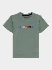 Olive Green Chenille Embroidered Casual Tee