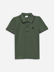 Olive Green Polo With Tipping Collar