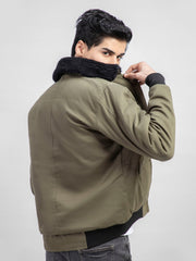 Olive Green Sherpa Collar Aviator Jacket