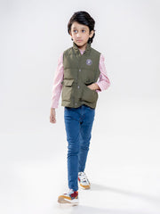 Olive Sleeveless Buttoned Casual Gilet