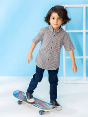 Orange & Black Geo Printed Casual Shirt