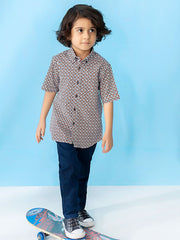 Orange & Black Geo Printed Casual Shirt