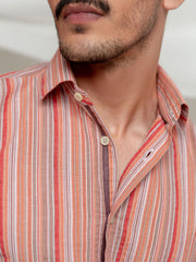 Orange Striped Seersucker Half Sleeve Shirt