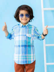 Pastel Blue Long Sleeve Checkered Casual Shirt