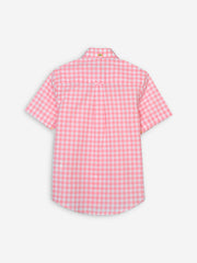 Peach Pink Gingham Short Sleeve Casual Shirt
