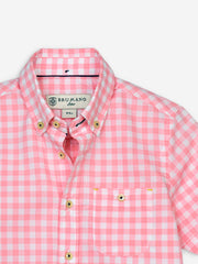 Peach Pink Gingham Short Sleeve Casual Shirt