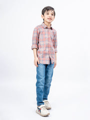 Peach Pink Tartan Plaid Casual Checkered Shirt
