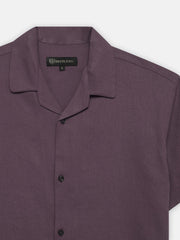 Purple Linen Half Sleeve Cuban Collar Shirt