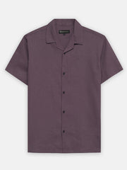 Purple Linen Half Sleeve Cuban Collar Shirt
