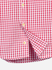 Red Gingham Seersucked Short Sleeve Casual Shirt