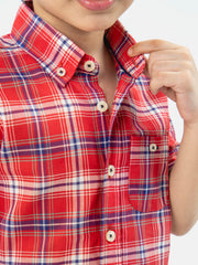 Red Tartan Plaid Half Sleeve Casual Checkered Shirt