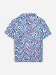 Red & Blue Printed Cuban Collar Half Sleeve Shirt