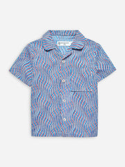 Red & Blue Printed Cuban Collar Half Sleeve Shirt