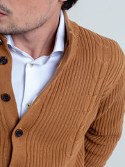 Ribbed Camel Brown Button Cardigan