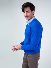 Royal Blue Full Sleeve V-Neck Sweater